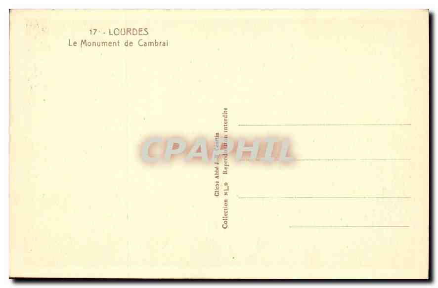 CPA Lourdes le Monument de Cambral  — Verso