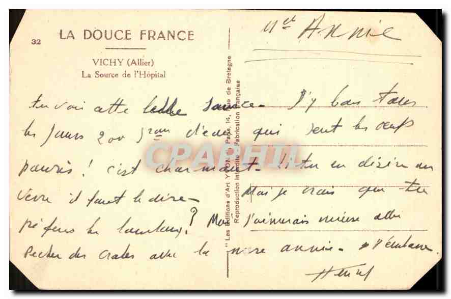 CPA Vichy Allier la Source de l'Hopital  — Rückseite