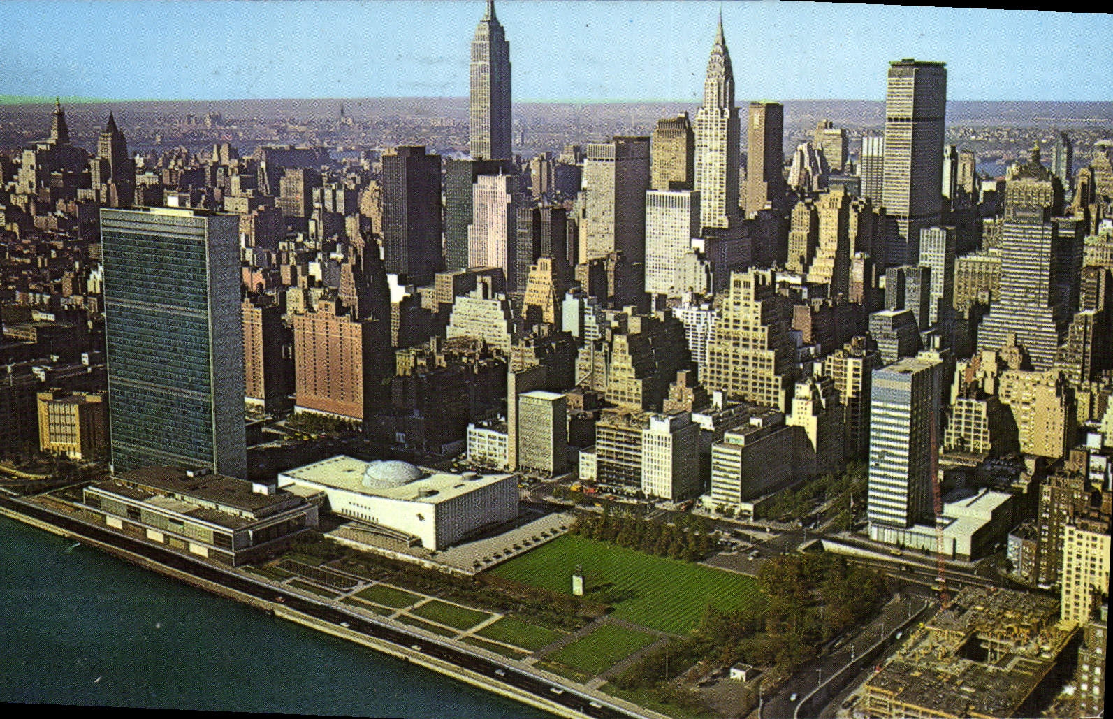 CPA United Nations From the East River an Unusual aerial view of the United Nations and most of the 