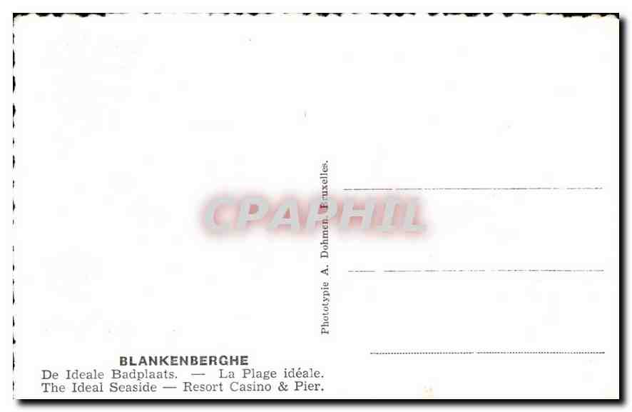 CPA Blankenberghe la Plage Ideale et le Kursaal  — Verso