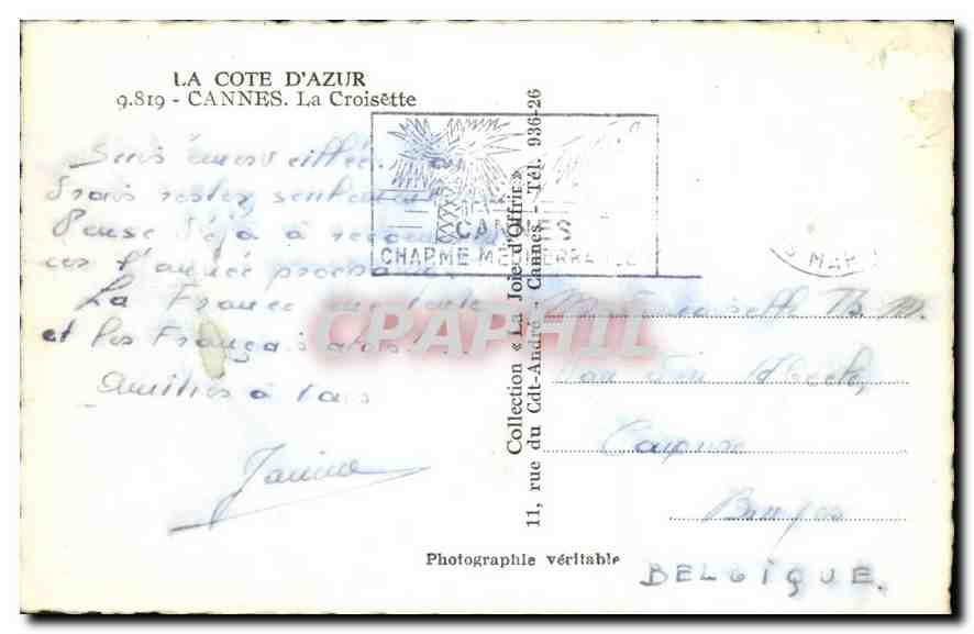 Cannes - La Croisette — Photographie — Collection « La Jolie d'Offrir » — Rückseite