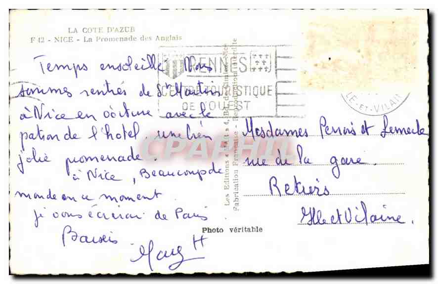 CPA La Cote d'Azur Nice la Promenade des Anglais  — Rückseite