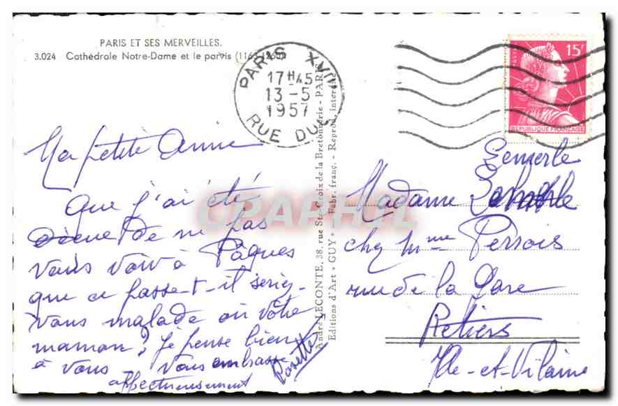 CPA Paris et se Merveilles Cathedrale Notre Dame et le Parvis  — Rückseite