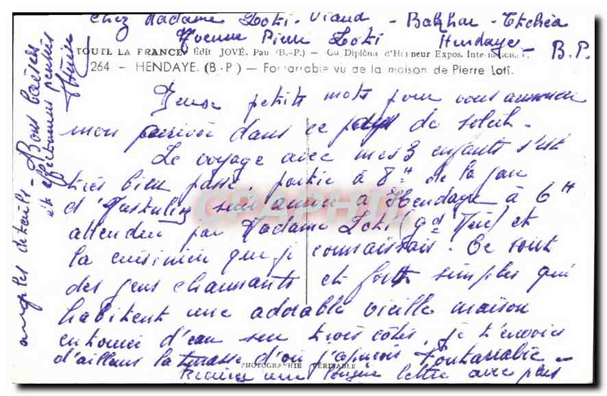 CPA Hendaye Fontarrabie B P Fomariobie vu de la Maison de Pierre Loti  — Rückseite