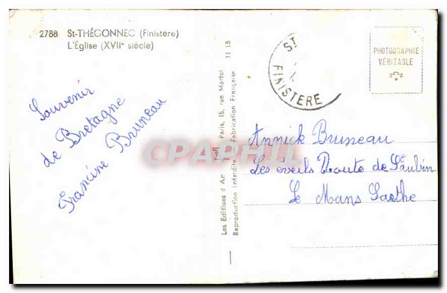 CPA St Thegonnec Finistere l'Eglise XVII siecle  — Rückseite
