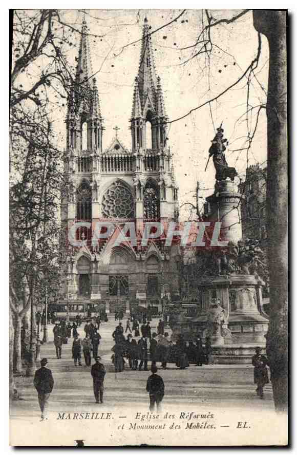 CPA Marseille Eglise des reformes et Monument des Mobiles 