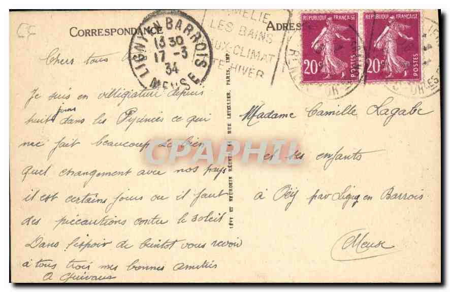 CPA Amelie les Bains la Promenade de l'Hopital  — Rückseite
