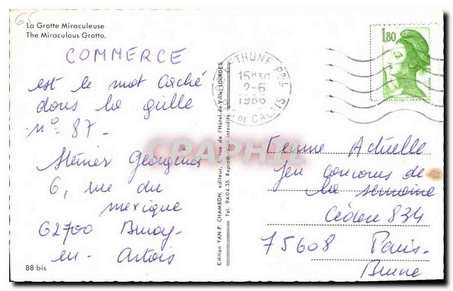 CPA La Grotte Miraculeuse  — Rückseite