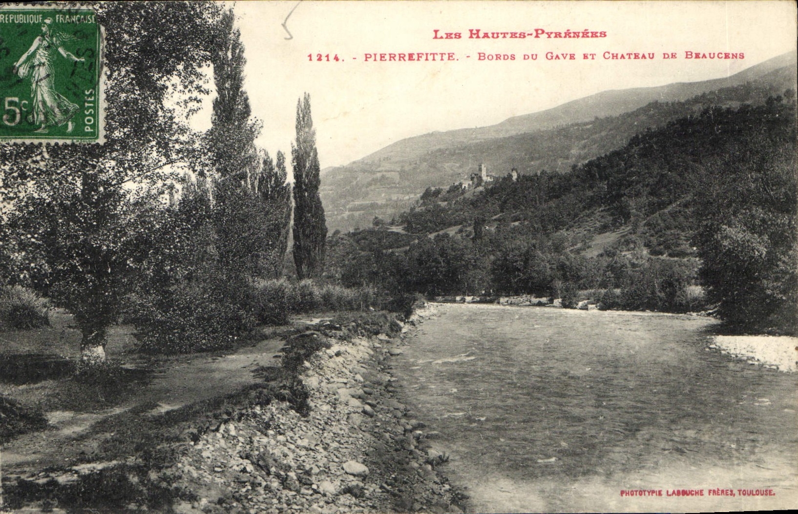 Pierrefitte - Bords du Gave et Château de Braucens — Les Hautes-Pyrénées — Phototypie Labbuche Frères, Toulouse