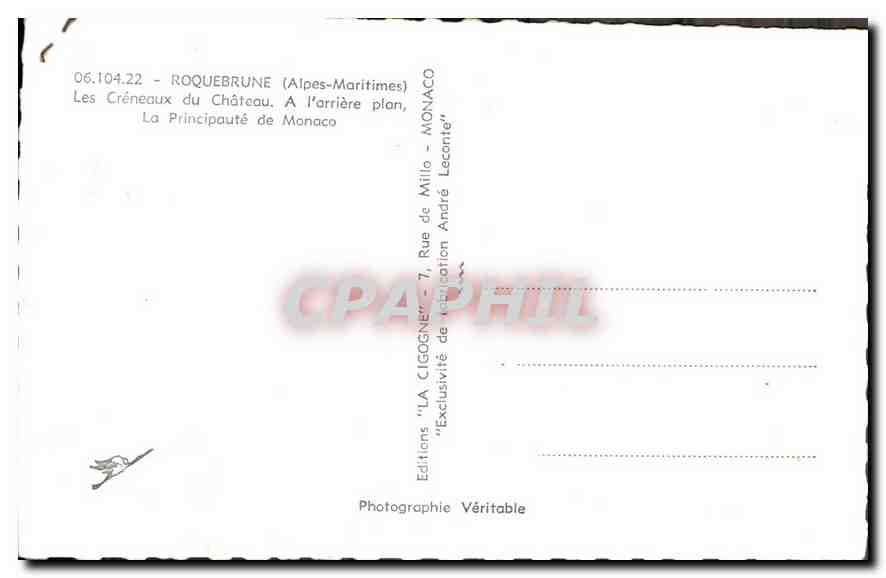 CPA Roquebrune Alpes Maritimes les Creneaux du Chateau a l'arriere plan la Principaute de Monaco  — Rückseite