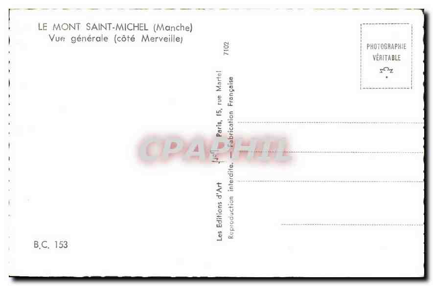 CPA Le Mont Saint Michel Manche vue generale Cote Merveille  — Verso