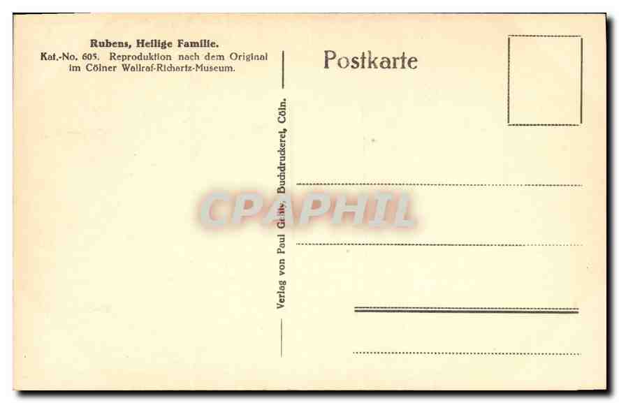 CPA Rubens Heilige Famllie Reproduktion nach dem Original im Colner Wallraf Richartz Museum  — Verso