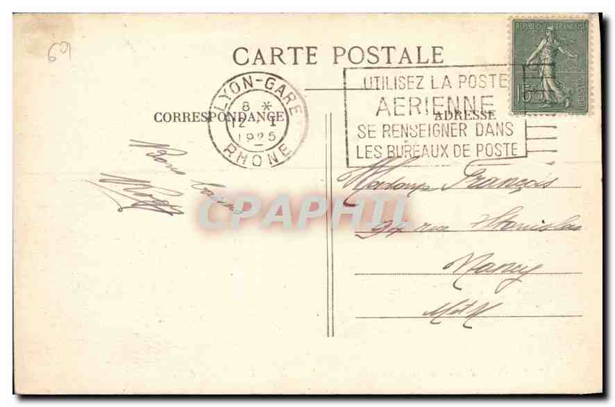 CPA Lyon Place Carnot Gare de Perrache et Hotel Terminus  — Verso