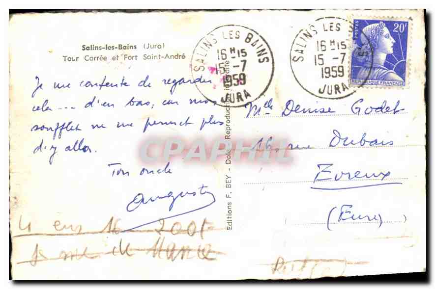 Salins-les-Bains (Jura) — Torre Cuadrada y Fuerte de Saint-André — Ediciones F. Bey — Reverso