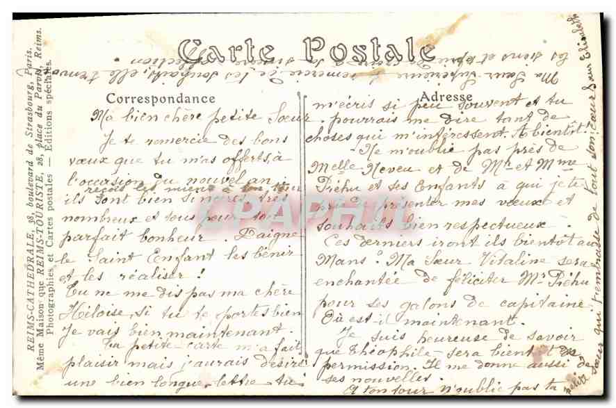 CPA Incendie et Bombardement de Reims la Cathedrale en feu 19 Septembre 1914 Militaria — Rückseite