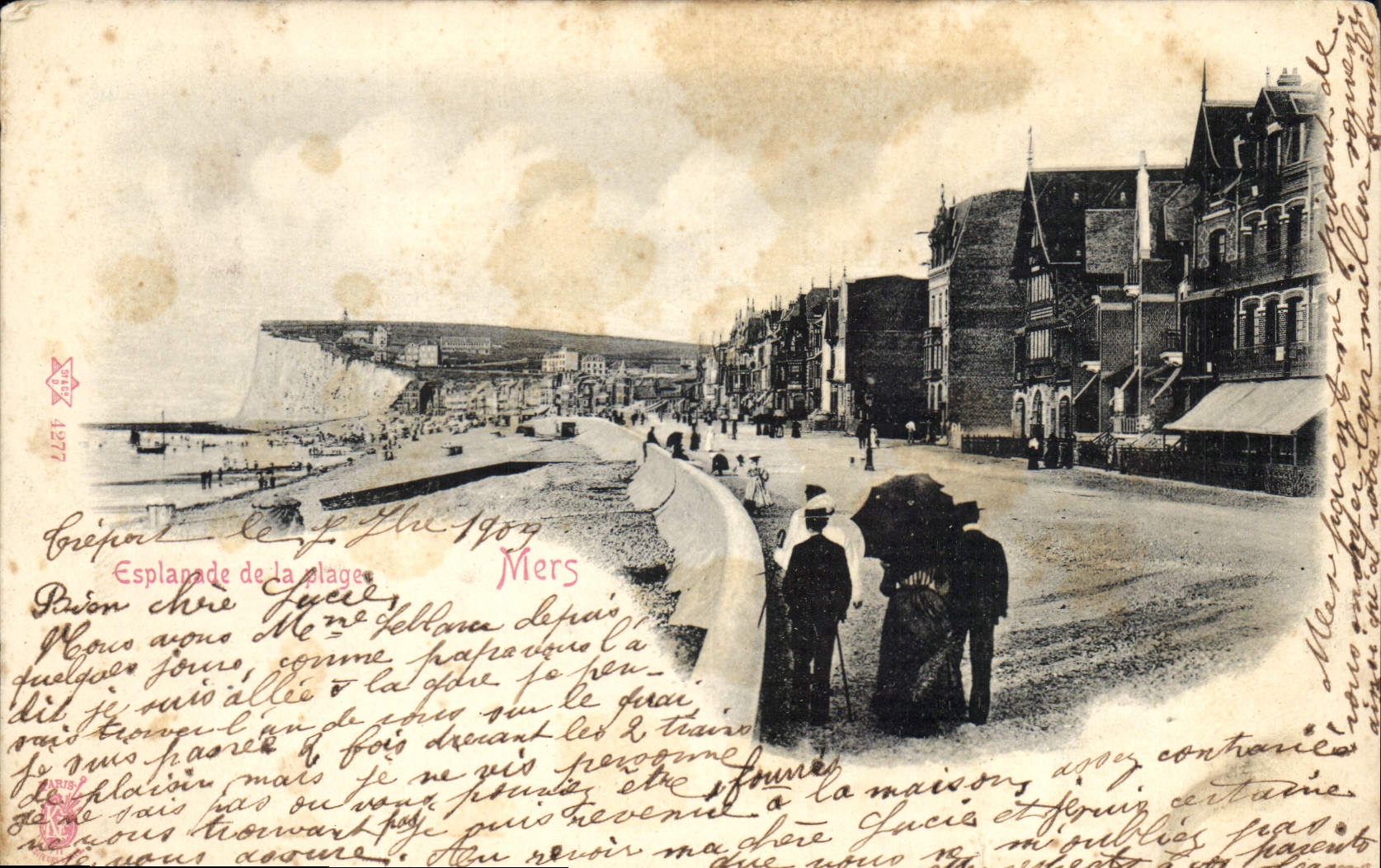 Esplanade de la plage à Le Tréport — vue de la côte — éditeur anonyme, n° 4377