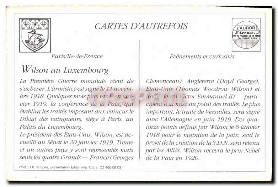 REPRO Banquet Offert au President Wilson au Luxembourg le 20 1 1919 l'arrivee du President Wilson Au — Back