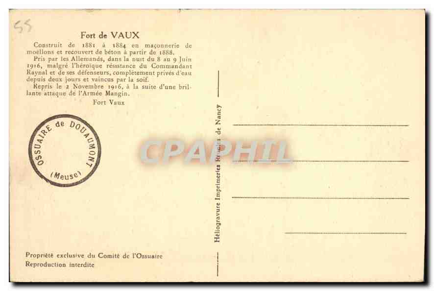 Fort de Vaux — Ossuaire de Douaumont — Imprimerie de Nancy — Verso