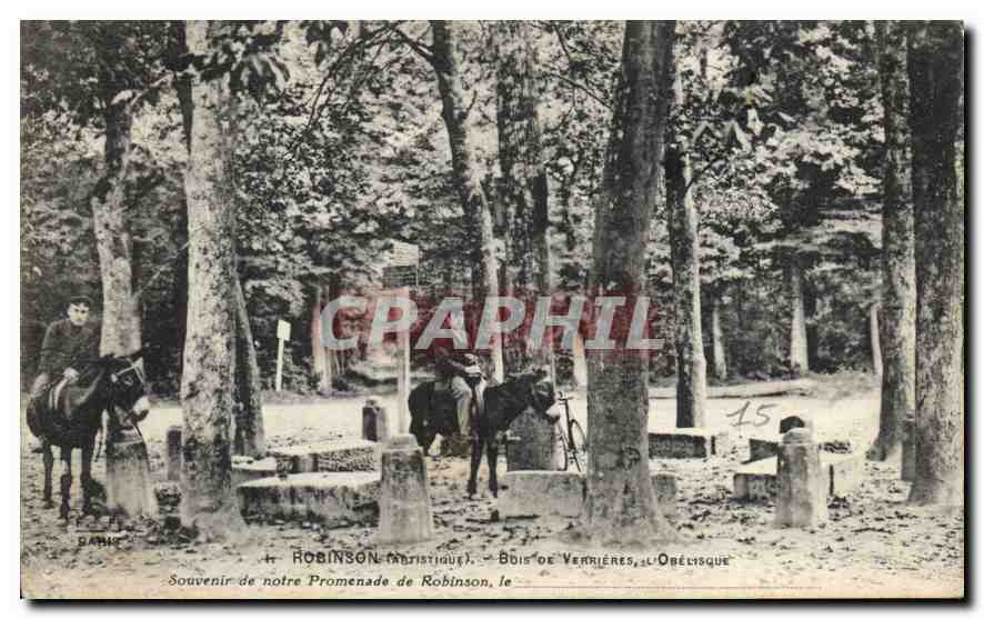 CPA Robinson Artistique Bois de Verrieres l'Obelisque Souvenir de notre Promenade de Robinson Ane Mu