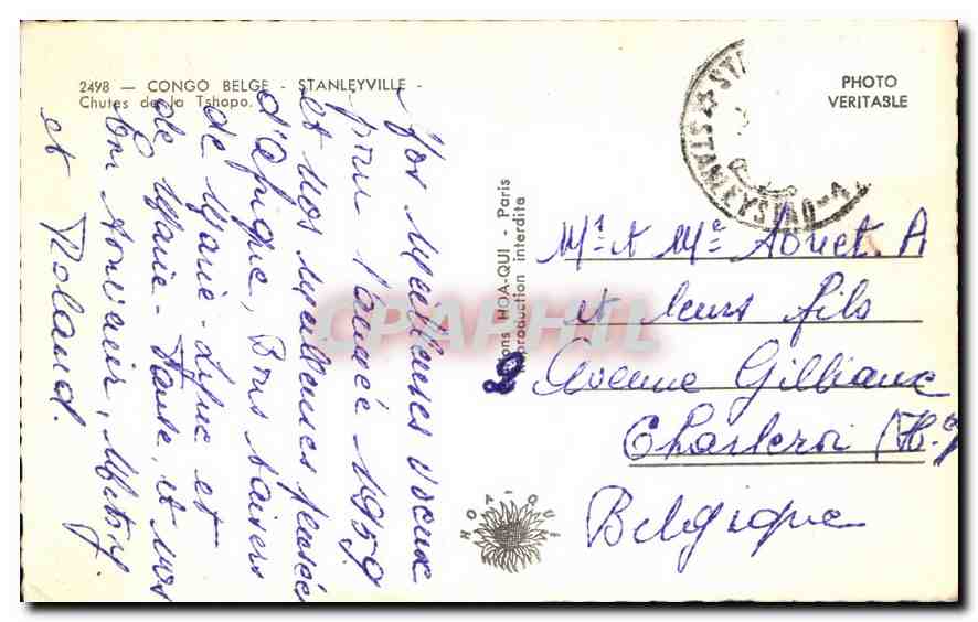 CPA Congo Belge Stanleyville Chutes de la Tshapo  — Rückseite