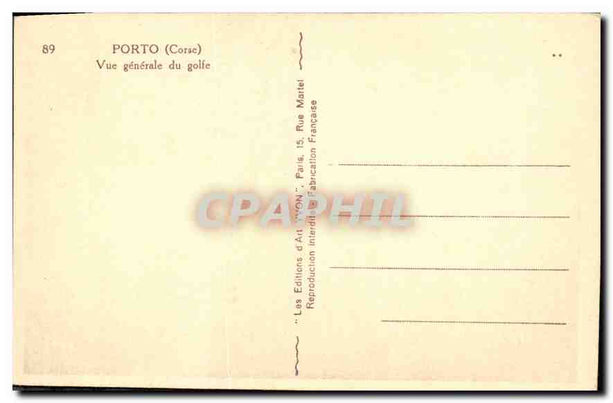 CPA Porto Corse vue generale du golfe  — Rückseite