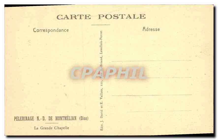 CPA Pelerinage N D de Montmelian Oise La Grande Chapelle  — Rückseite