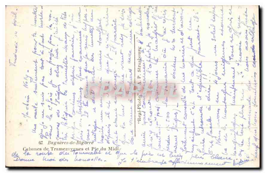 Cabanes de Tramezaygues et Pic du Midi — Bagnères-de-Bigorre — éditeur A. P. Strashour — Verso