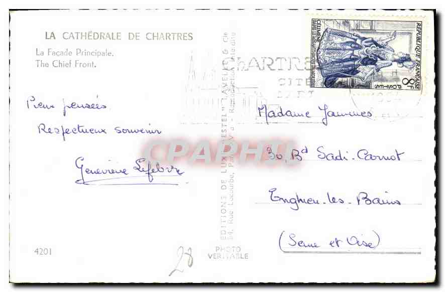 CPA La Cathedrale de Chartres La Facade Principale  — Verso