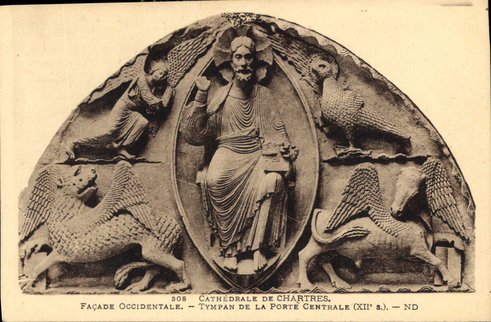 CPA Cathedrale de Chartres Facade Occidentale Tympan de la Porte Centrale XIIs 