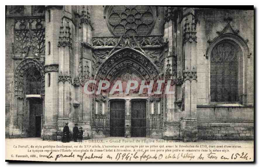 Grand Portail de l'Église Saint-Pierre à Dreux — tympan gothique flamboyant, façade datée 1894
