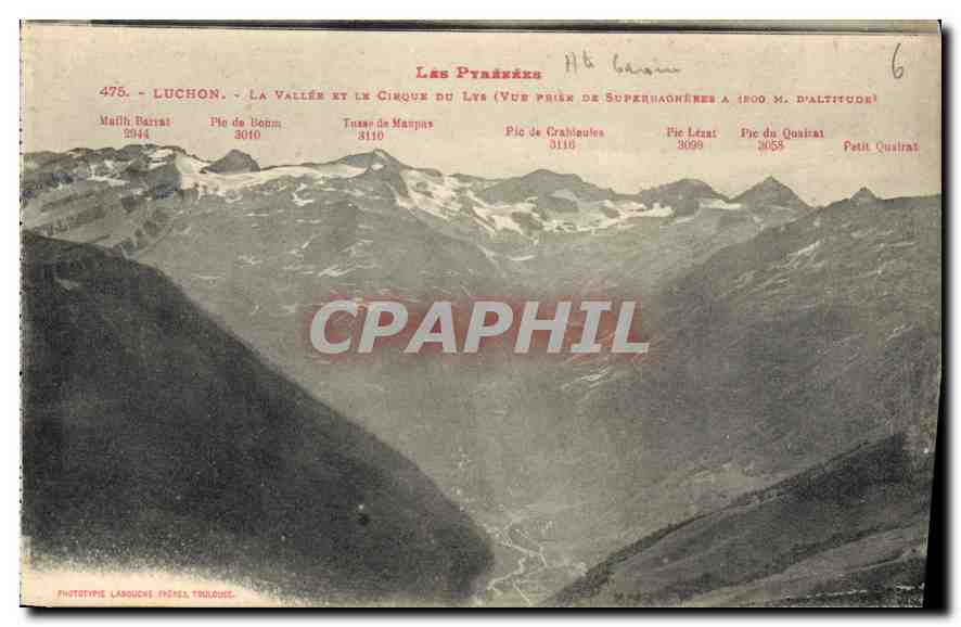 Luchon - La Vallée et le Cirque du Lys (Vue prise de Superbagnères à 1800 m. d'altitude) — Les Pyrénées — Phototype Lasouche, Périgord, Toulouse