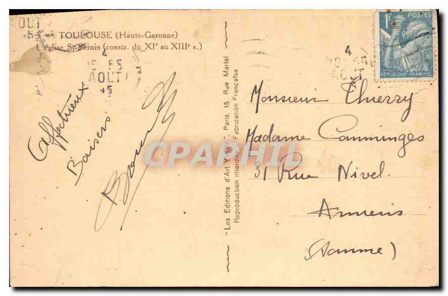 CPA Toulouse Haute Garonne L'Eglise St Sernin constr du XI au XIII siecle  — Verso