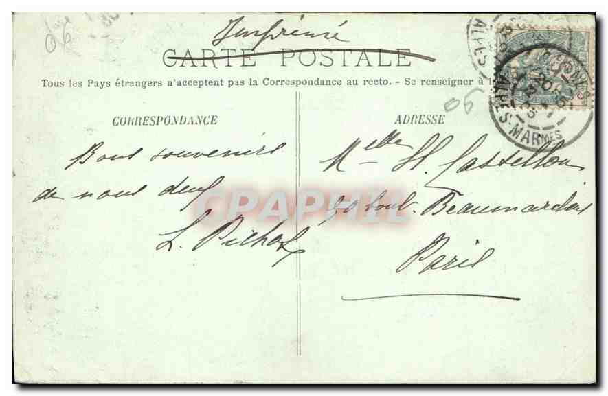Cannes — Allée de Palmiers prise à l'Hôtel d'Albion — LL, 1909 — Rückseite