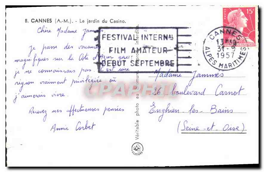 CPA Cannes AM Le jardin du Casino  — Verso