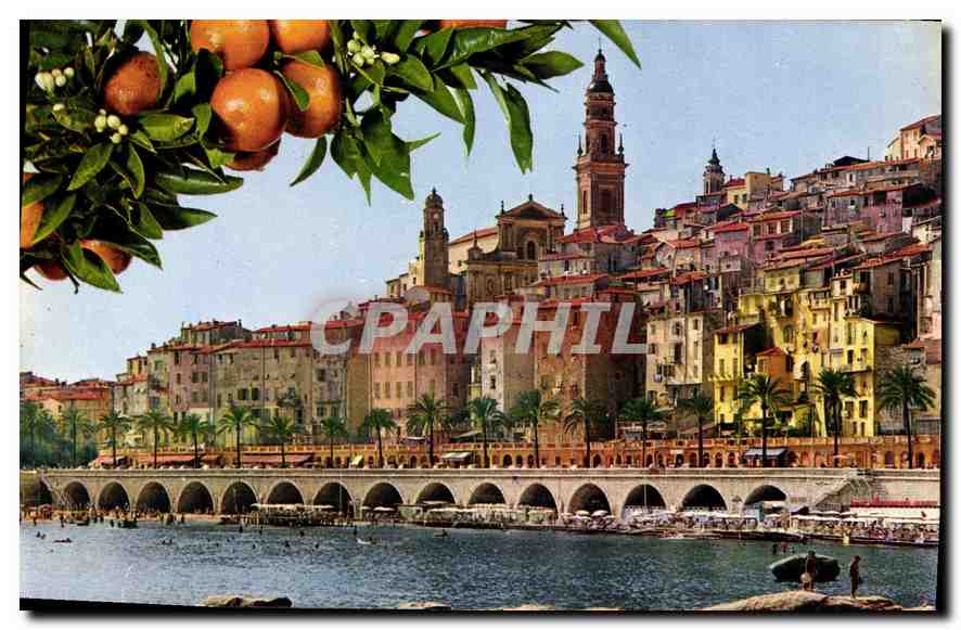 Menton — Les Plages des Sablettes et la Vieille Ville — CPAPHIL