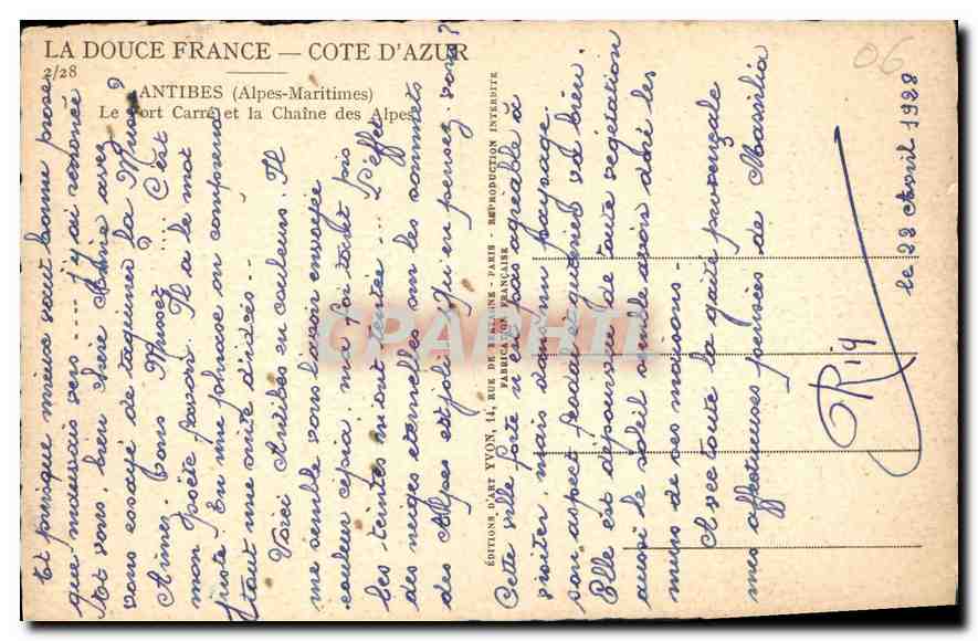 CPA Antibes Alpes Maritimes Le Fort Carre et la Chaine des Alpes  — Rückseite