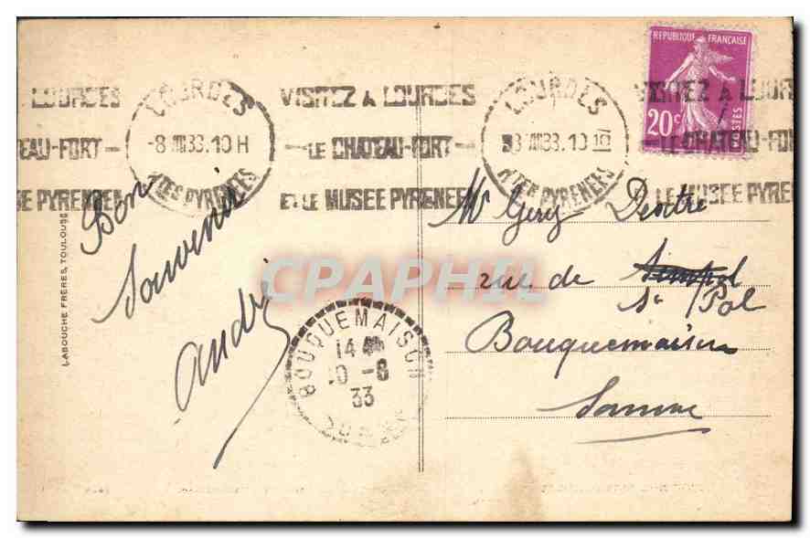 CPA Luchon Superbagneres Le Grand Hotel et la Gare du Funiculaire  — Rückseite