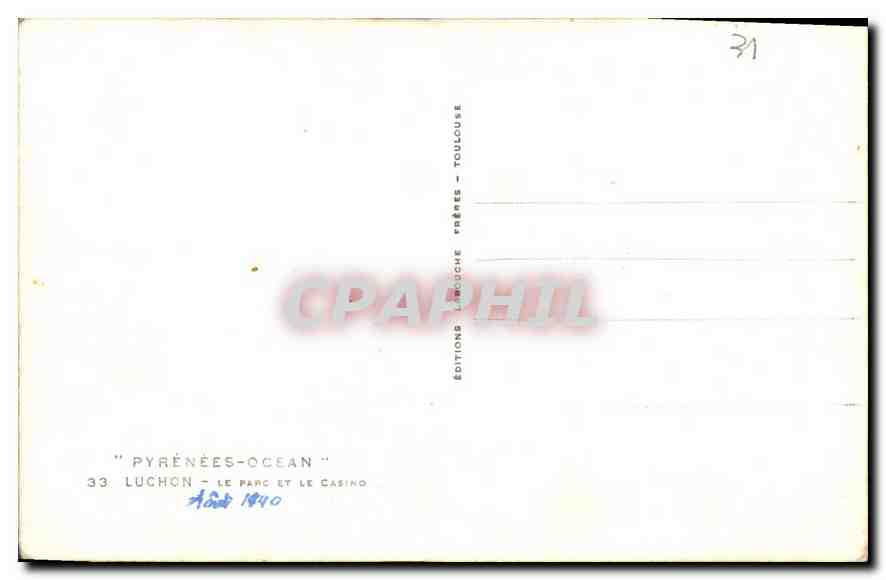 CPA Luchon Le Parc et le Casino  — Verso