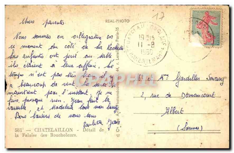 Falaise des Boucholeurs — Detail der Klippe — Antike Ansichtskarte 581 — Rückseite