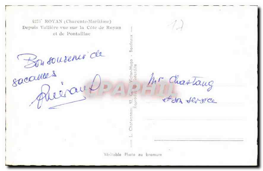 CPA Royan Charente Maritime Depuis Valliere vue sur la Cote de Royan et de Pontaillac  — Back