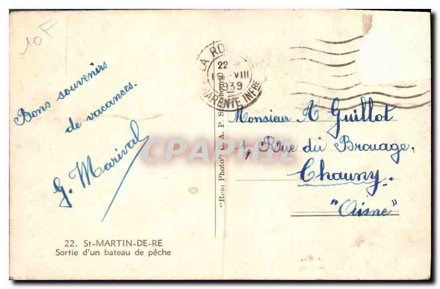 CPA St Martin de Re Sortie d'un bateau de peche  — Back