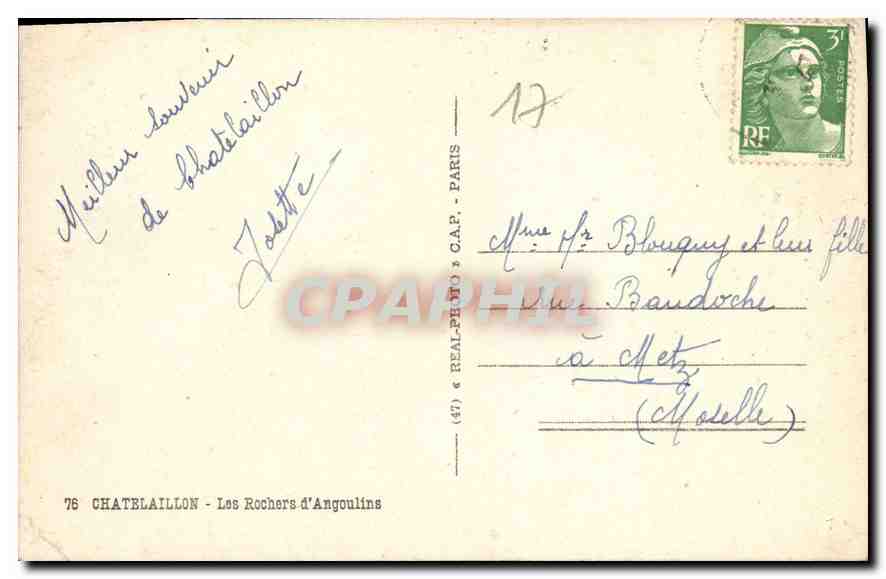 CPA Chatelaillon Les Rochers d'Angoulins  — Back