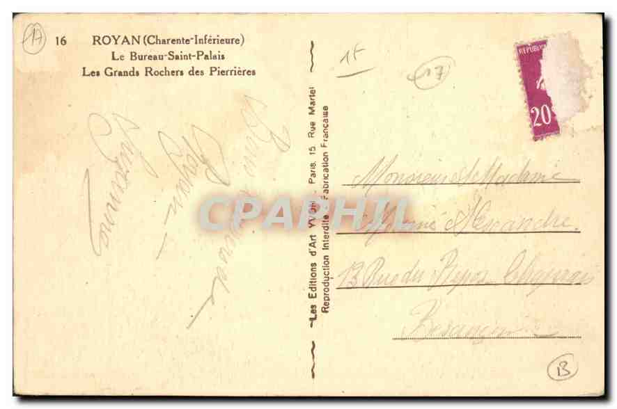 CPA Royan Charente Inferieure Le Bureau Saint Palais  — Rückseite