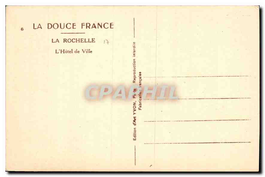 CPA La Rochelle L'Hotel de Ville  — Back