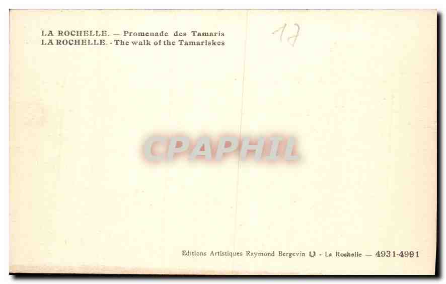 La Rochelle — Promenade des Tamaris — Éditions Artistiques Raymond Bergevin — Back