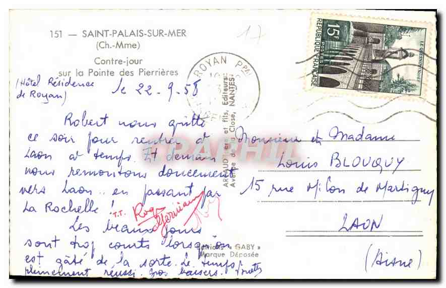 CPA Saint Palais sur Mer Ch Mme Contre jour sur la Pointe des Pierrieres  — Rückseite