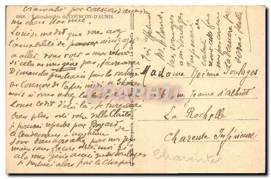 CPA Eglise fortifee de Courcon d'Aunis  — Rückseite