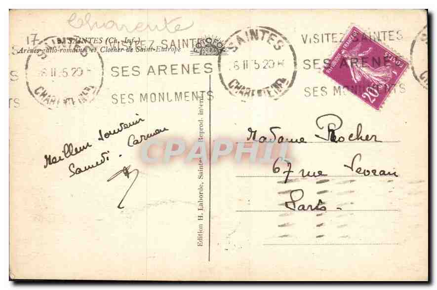 CPA Saintes Ch Inf Arenes gallo romaine et Clocher de Saint Eutrope  — Rückseite