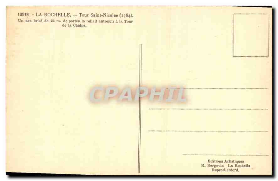 CPA La Rochelle Tour Saint Nicolas  — Rückseite