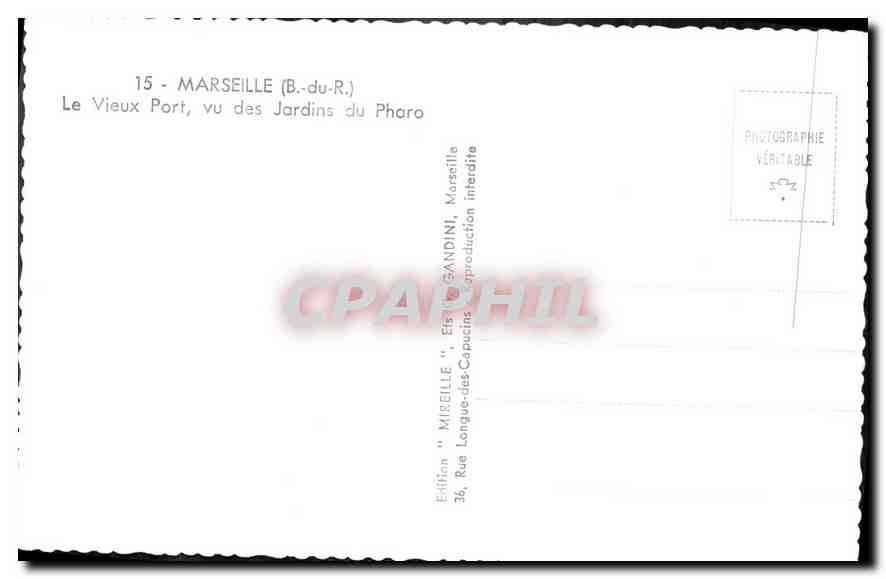 CPA Marseille B du R Le Vieux Port vu des Jardins du Pharo  — Rückseite
